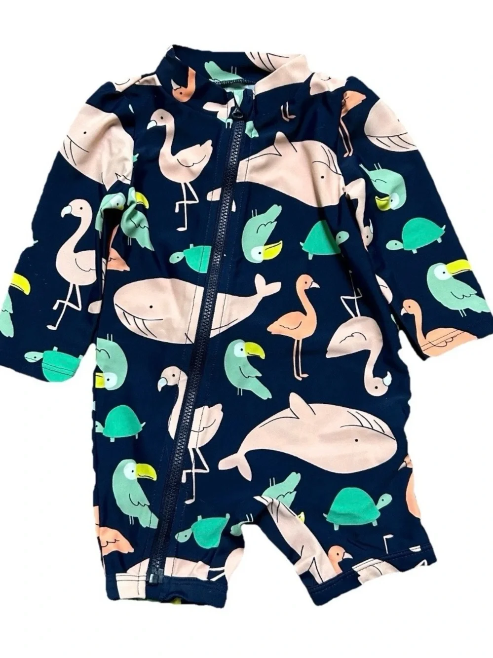 Baby Girl Summer One Piece Bathing Suit Long Sleeve Full Zip Size 3-6 Months